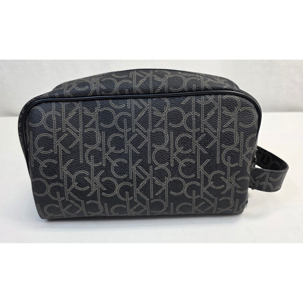 Calvin Klein Monogram Logo Toiletry Bag Black Charcoal Travel Kit Dopp Kit